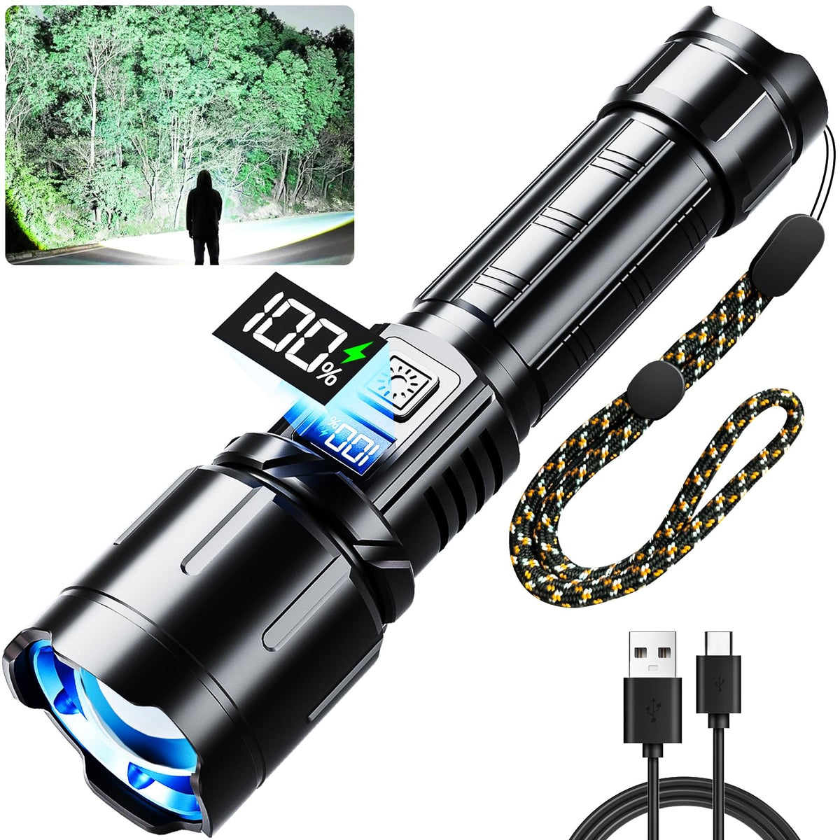 リンクマイオール充電式懐中電灯 99000ルーメン、LED明るいフラッシュライト