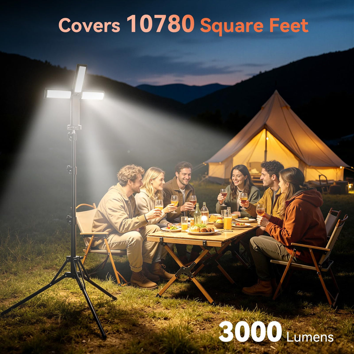 Camping-Lichter mit Stand, 12000mAh wiederaufladbares Arbeitslicht, maximale Höhe 75”