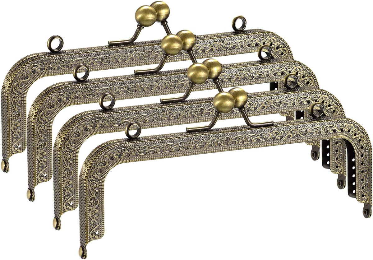 Metal Purse Frames - 7.09" 4Pcs Kiss Lock Clasp Frame Rectangle Embossed Clutch Frame Handles for Coin Purse Sewing Bag Making DIY Craft, Bronze