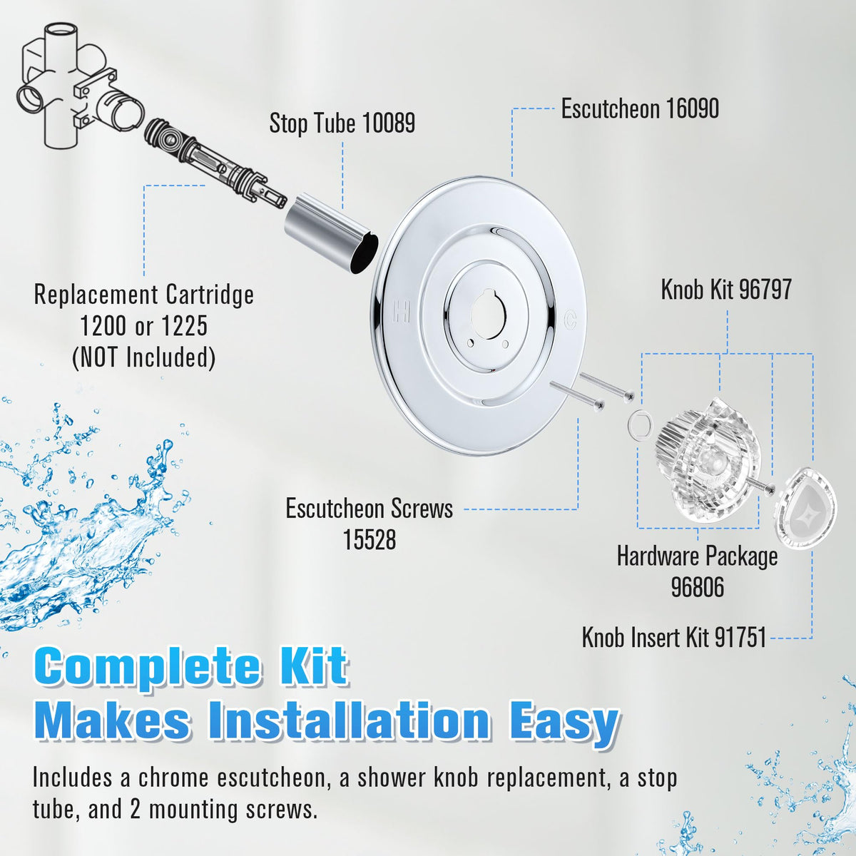 Kit di finitura doccia compatibile con Moen Chateau T470 (Cromato, Maniglia)