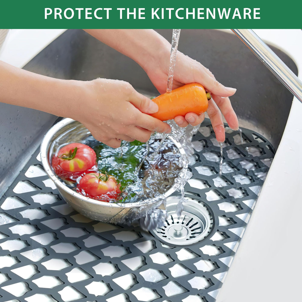 Protetor de Pias de Silicone para Pias de Cozinha Multi-Tamanho (19"x14", Saída Traseira)