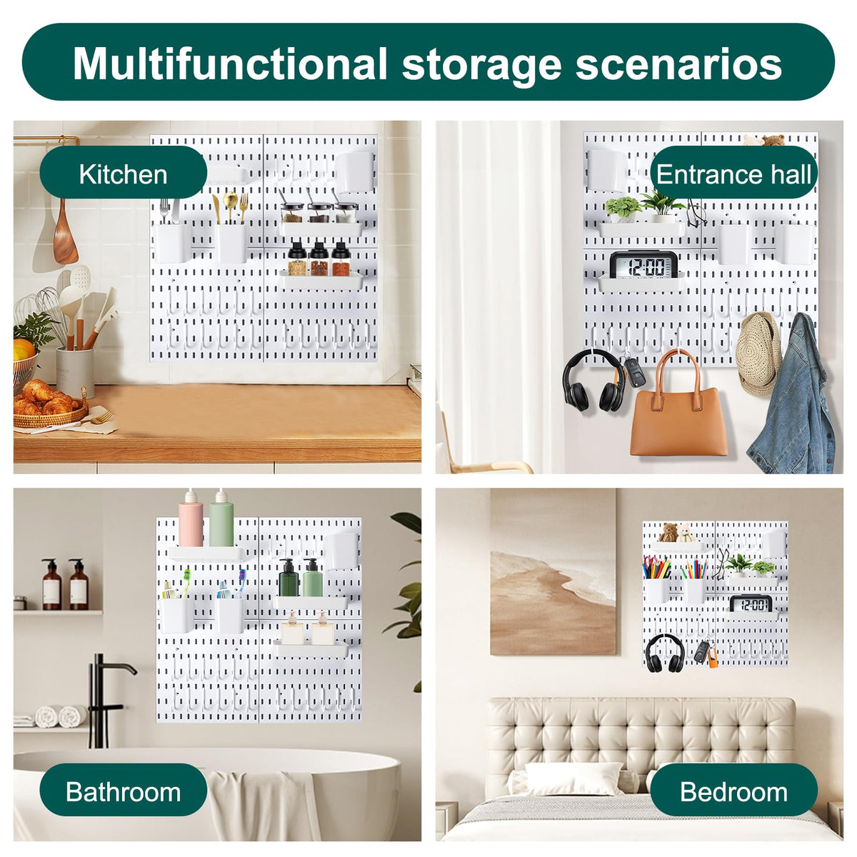 Pannello Organizzatore a Puntali da Montaggio a Muro 45pz Kit, 4 Pannelli, Organizzatore a Puntali da Muro