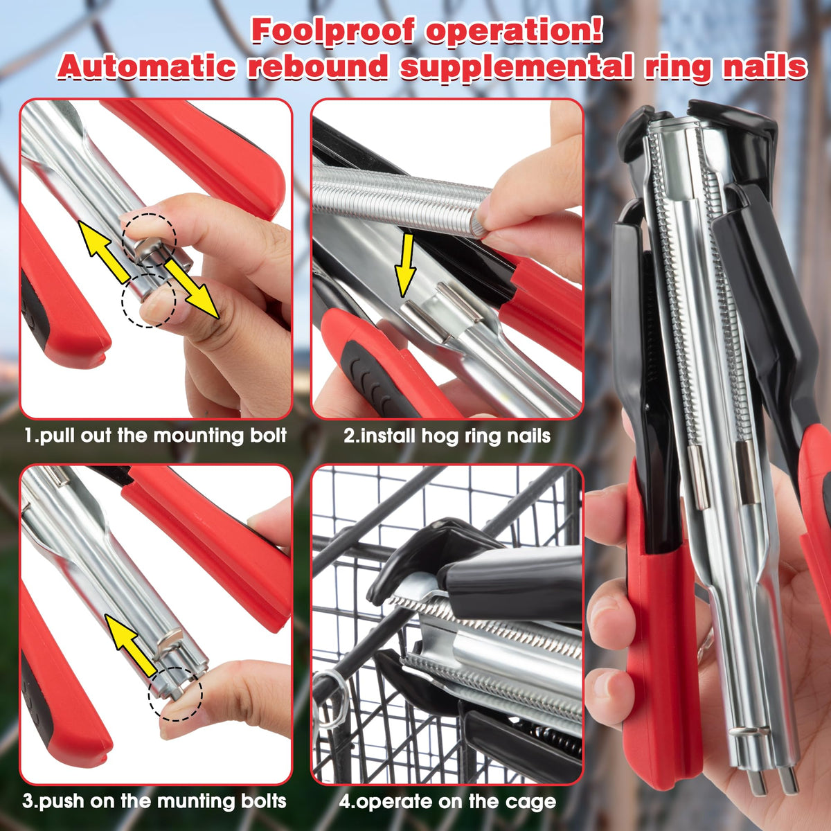 LinkMejor 2500 Unids C Clips Hog Ring Pliers Kit, 3/4" Hog Ring Nail