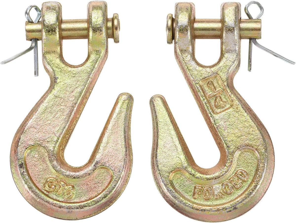 1/4" Clevis Grab Hook, G70 Carbon Steel Transport Safety Chain Hooks, 2Pcs Clevis Grab Hooks for Rigging Deck Receiver Hitches Trailer Wiring