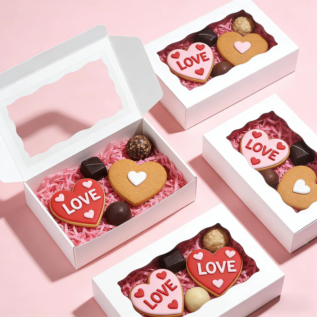 LinkMejor 50pcs White Cookie Boxes 7x4.375x1.5 Inch Bakery Boxes with window