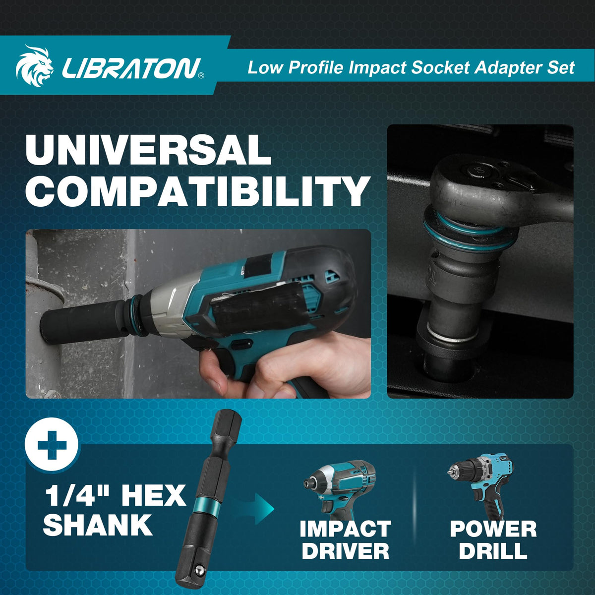 LinkMejor Set di Adattatori a Profilo Basso per Socket d'Impatto, Kit Convertitore Magnetico 5pz