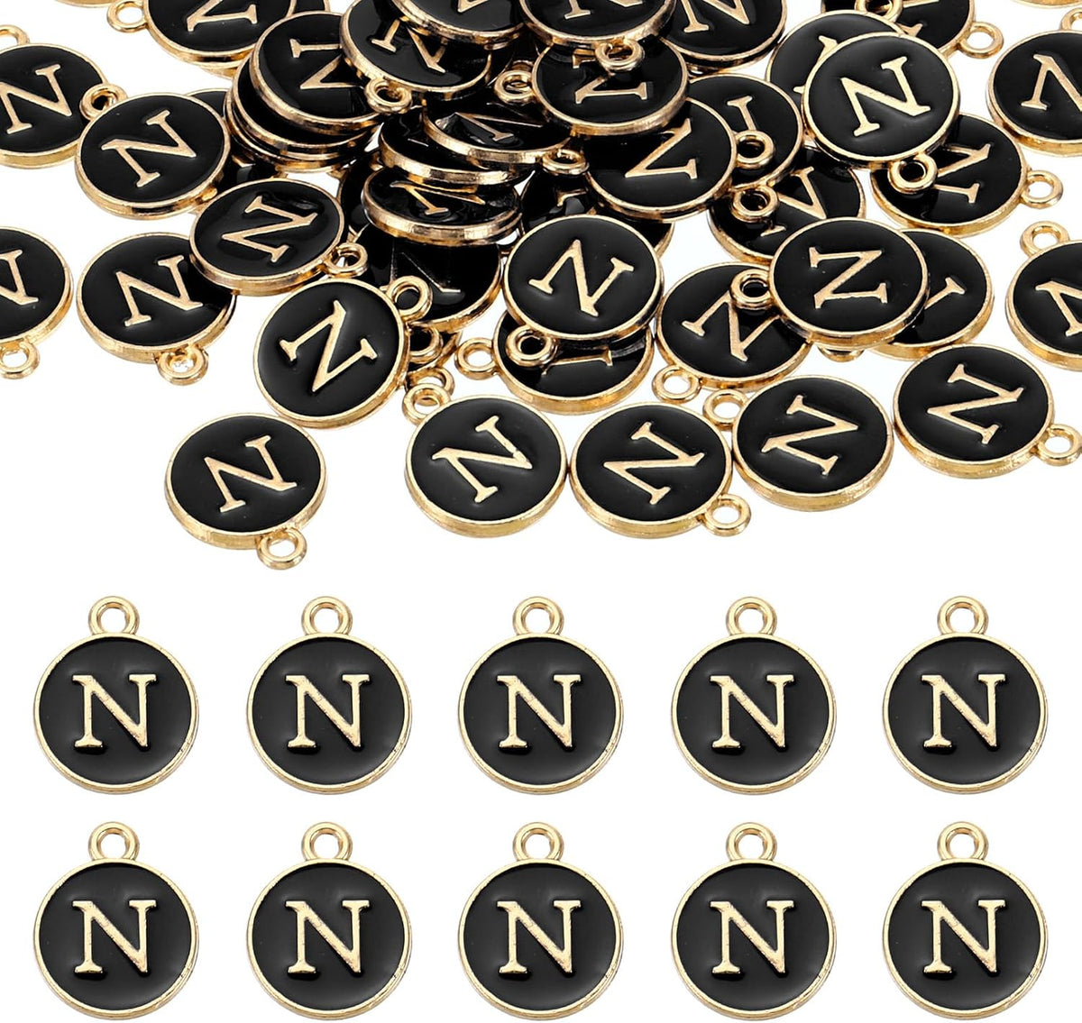 LinkMejor 52pcs Letter Charm, Enamel Letter Pendants, Alphabet N Pendants Double Sided Beads Charm for DIY Bracelet Necklace Pendants Earring Jewelry, Black