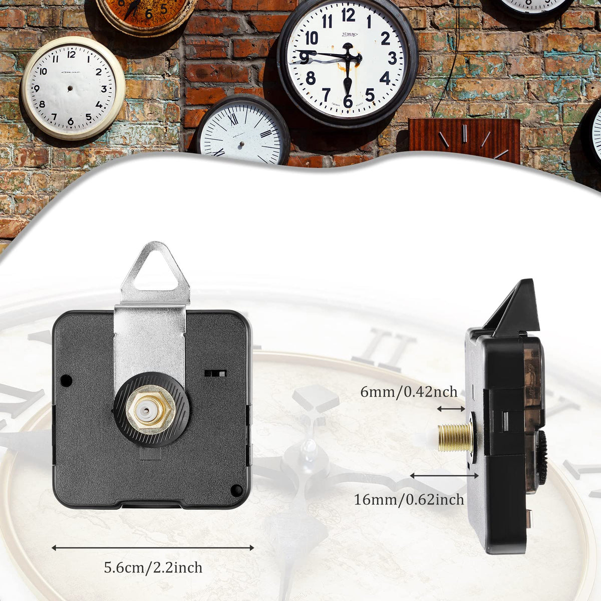 LinkMejor 6 Pcs Penggantian Kit Mekanisme Jam, Panjang Total shaft 16mm