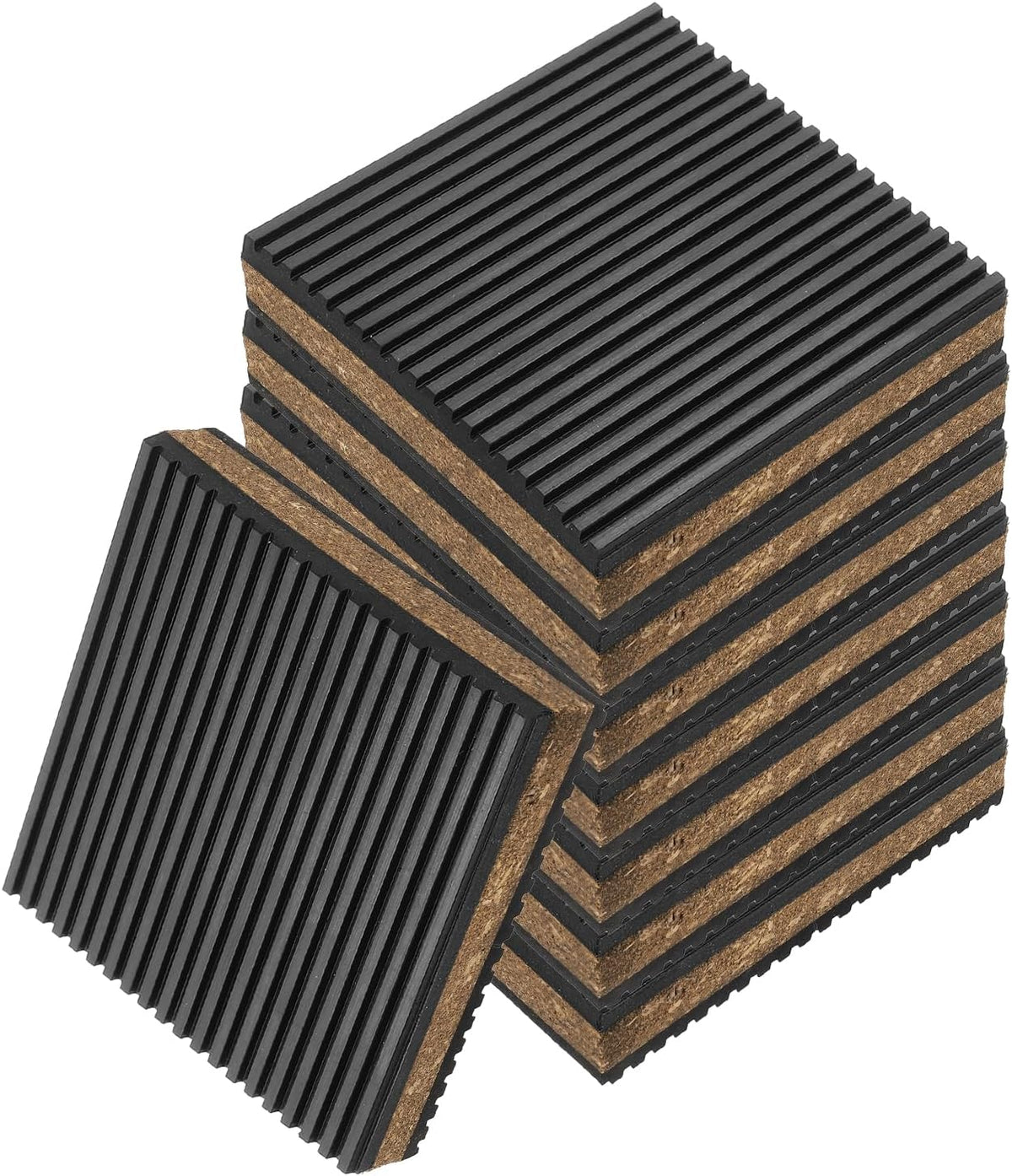 8pcs Anti Vibration Pads for Washing Machine, 4.02" x 4.02" x 7/8" Vibration Damping Pads Sound Isolation Ribbed Rubber Mats with Center Vibration Isolation Pads, Black/Brown