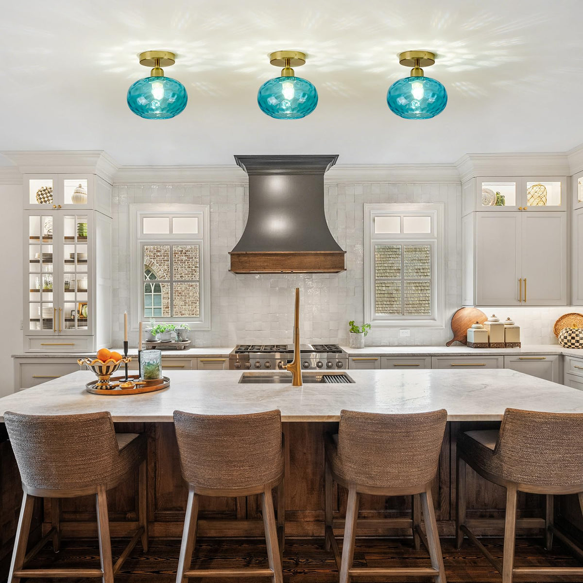 7.9″ Small Blue Semi Flush Mount Ceiling Light ,Blue Hallway Light Fixtures