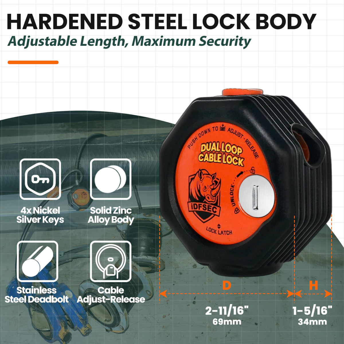 LinkMejor Heavy Duty Adjustable Cable Lock with 4 Keys