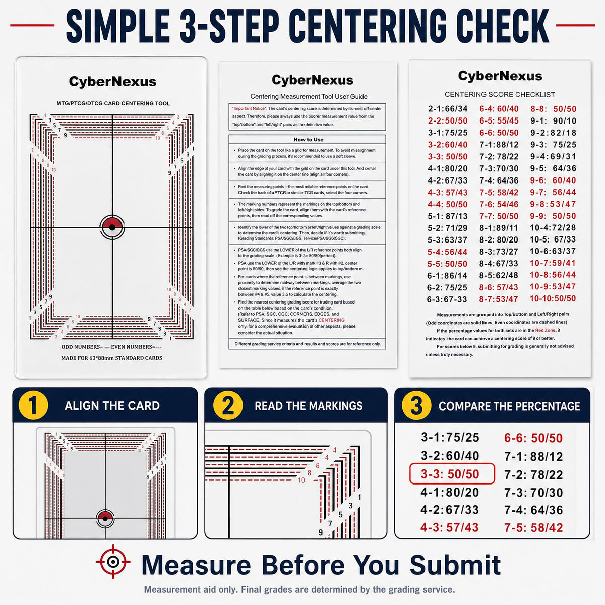 Card Grading Centering Tool Kit for Pokemon