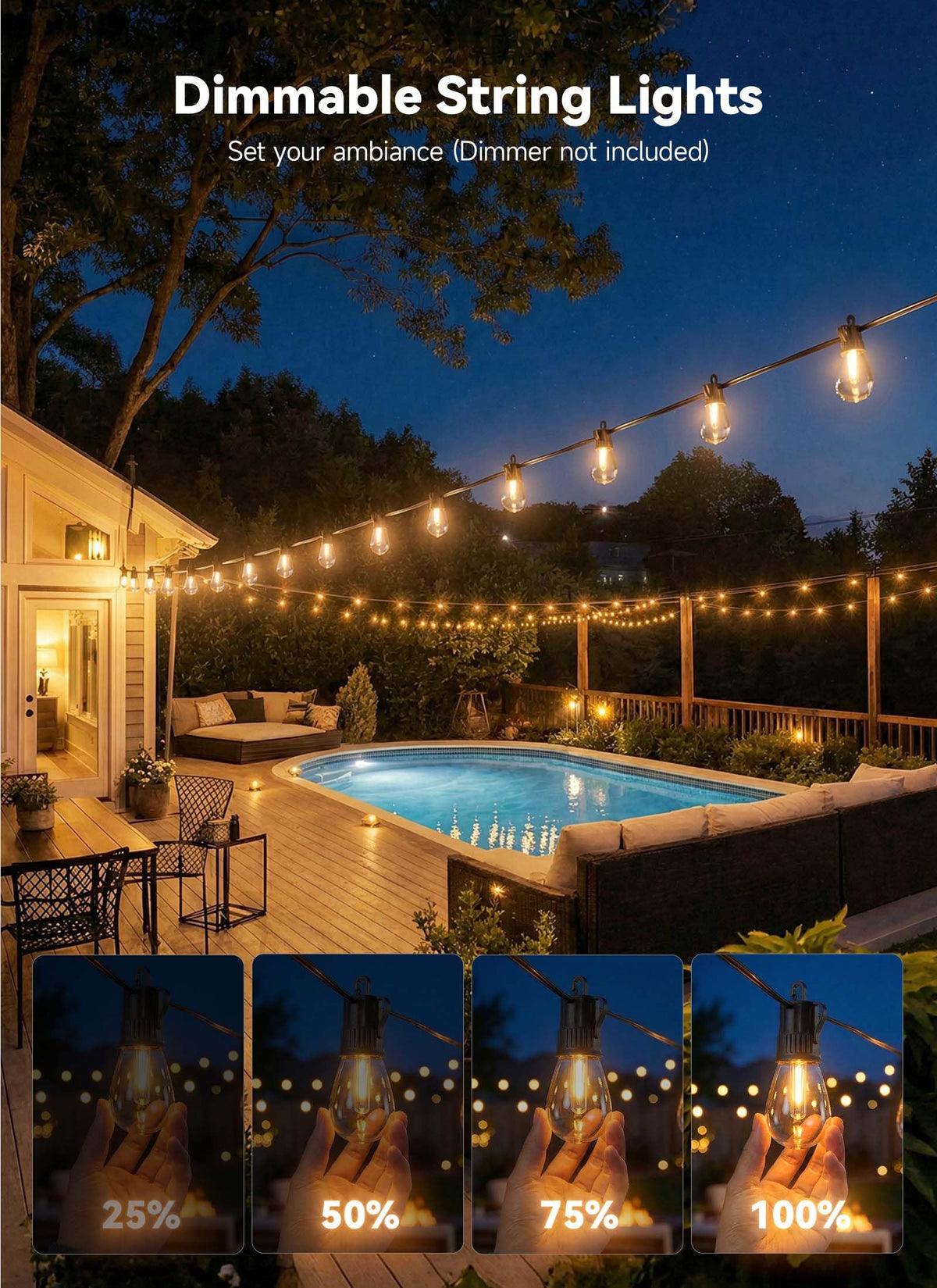 LinkMejor 101FT Buiten String LED Terrasverlichting Waterdicht Breekbestendig
