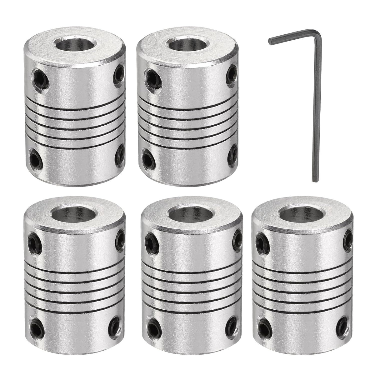 5 Pcs Aluminum Alloy Shaft Coupling 7mm to 8mm, Flexible Coupling Motor Connector Joint, Stepper Motor Coupler for CNC Machine & 3D Printer (L25xD19)