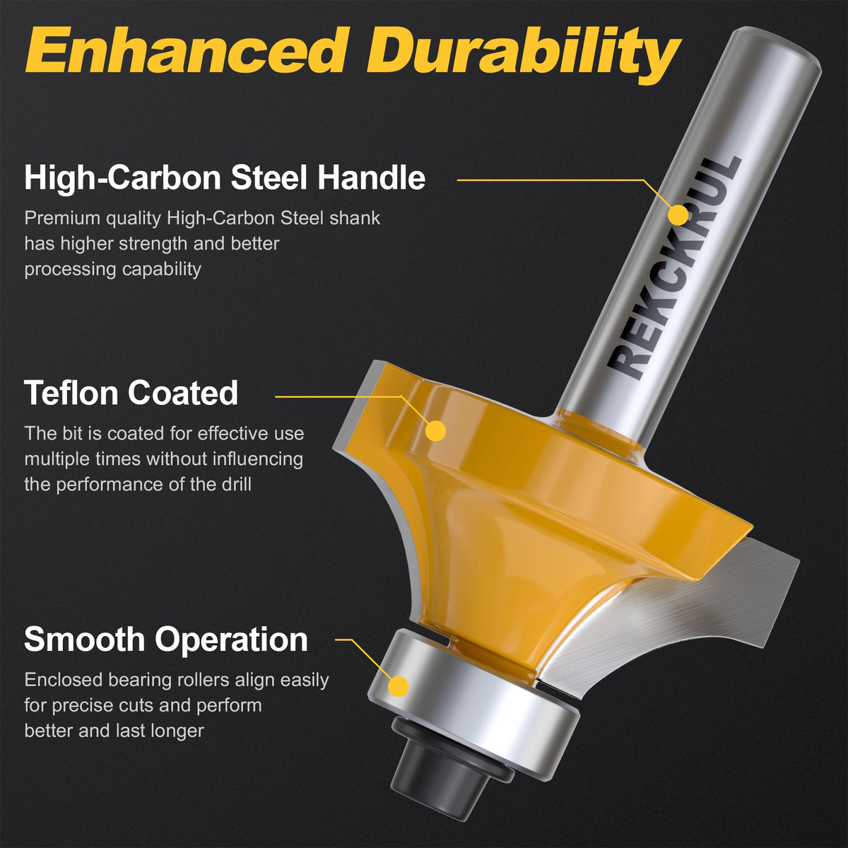 LinkMejor 4-Piece Set Rotund Router Bit - Inserturi de Carbura cu Bocanc 1/4"