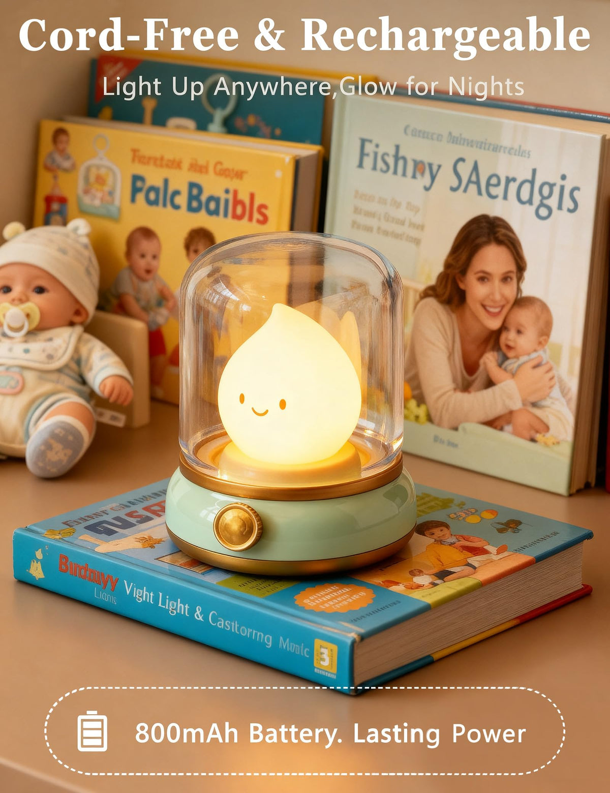 LinkMejor Lieflijke Vlam Kinder Nachtlamp, Oplaadbare Lamp, Timer, Comfortabel cadeau