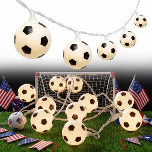 LinkMejor Soccer String Lights Plug in, 8.5FT 10 LED Warm White Football Ball Lights, End-to-End Connectable (Up to 45 Strands), Outdoor/Indoor Decoration for Boys Bedroom, 2026 World Cup, Sports