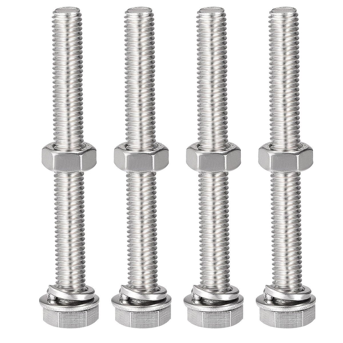 M8 x 70mm Hex Head Screws Bolts, Nuts, Flat & Lock Washers Kits, 304 Stainless Steel Fully Thread Hexagon Bolts 4 Sets