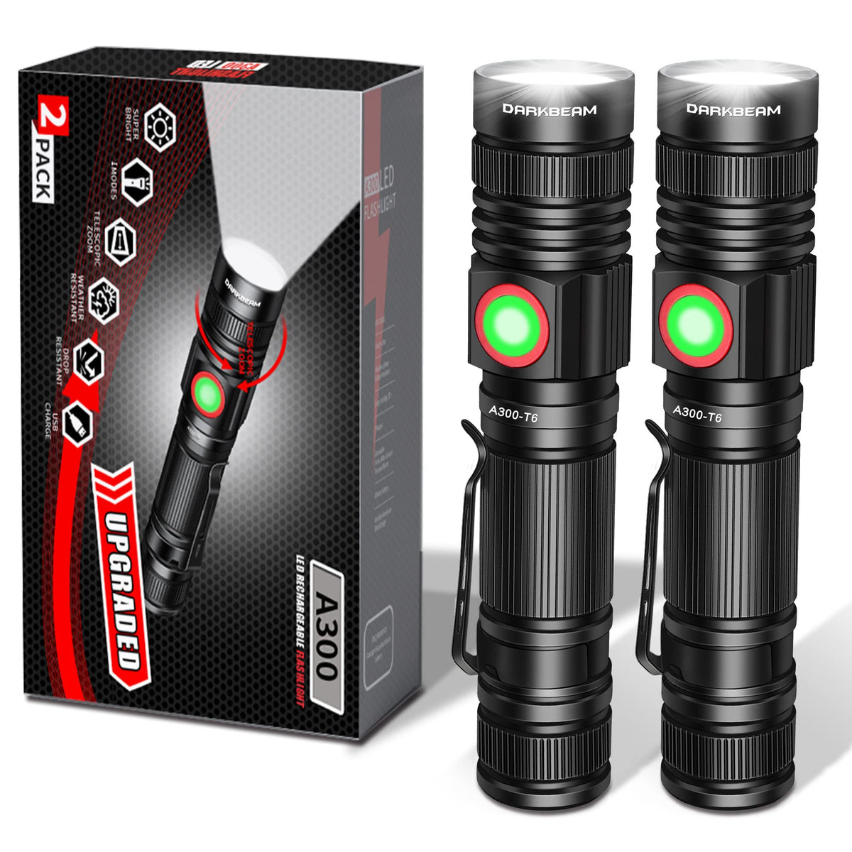 LinkMejor LED zaklampen, opgeladen USB-tactische zaklampen, 2000 lumen, mini