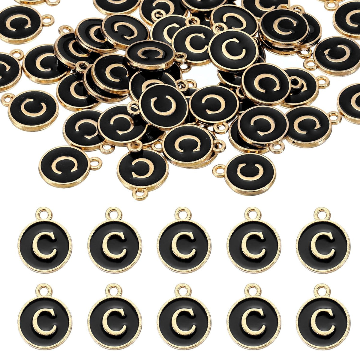 LinkMejor 52pcs Letter Charm, Enamel Letter Pendants, Alphabet C Pendants Double Sided Beads Charm for DIY Bracelet Necklace Pendants Earring Jewelry, Black
