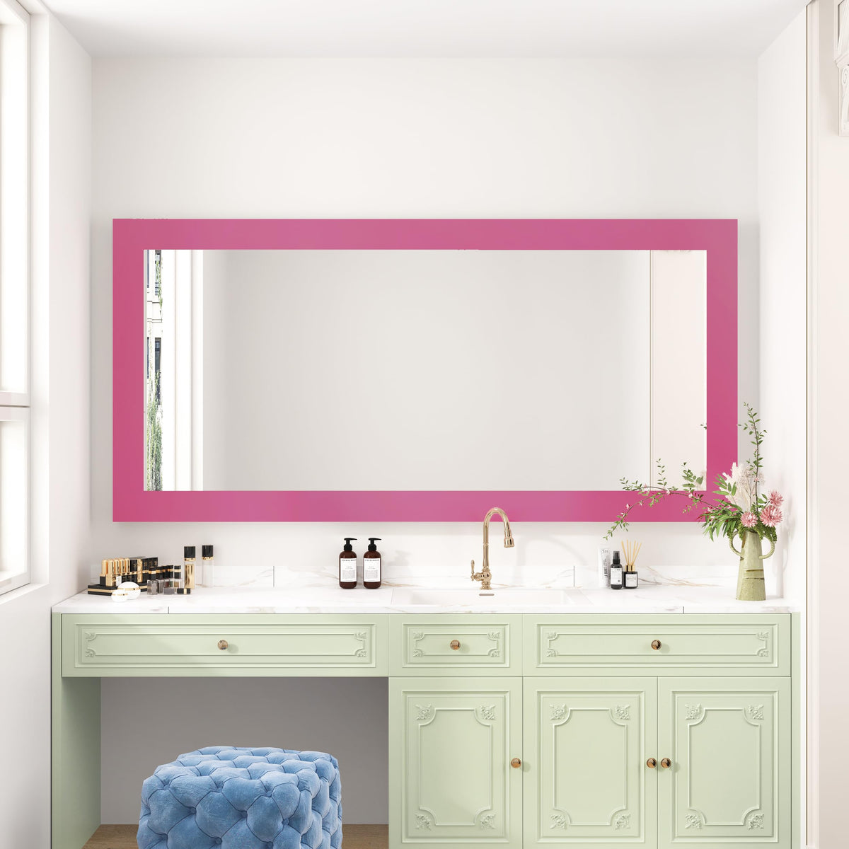 LinkMejor Matte Mat Pink Banyo Yansıma Kenarı Su Geçirmez Kenar Çerçeve