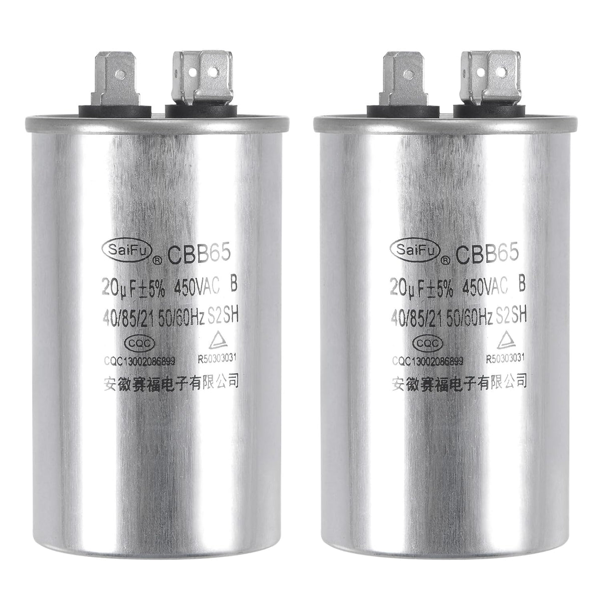 Run Capacitor Round CBB65 20uF 20mfd 450V AC 40/85/21 Aluminum Case with Terminal for Air Conditioner Compressor Motor Heat Pump Condenser 2Pcs