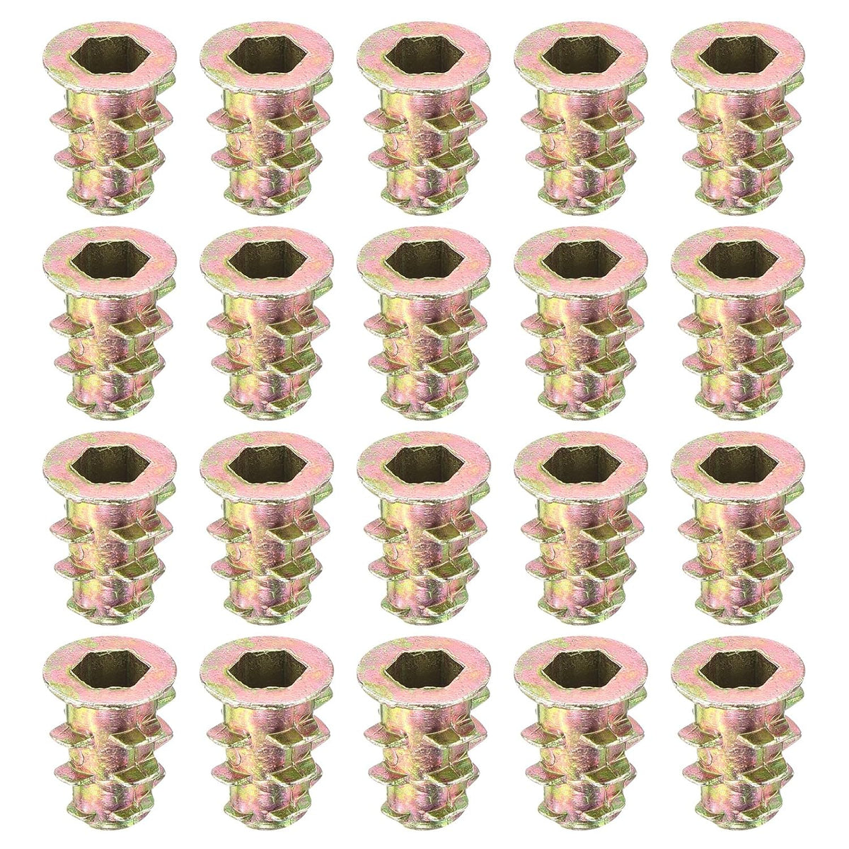 150Pcs Threaded Inserts, M4-0.7x10 Zinc Alloy Hex-Flanged Nut Threaded Inserts, Hex Socket Drive Nut Threaded Inserts Bolt Fastener Connector for Wood, Furniture Nuts