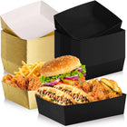 LinkMejor 5 lb Extra Large Paper Food Trays Disposable Food Boat Nacho Plate Serving Snack Trays Grease Resistant Self-assembly for Back to School Party Birthday Wedding Supply(Black,Gold)