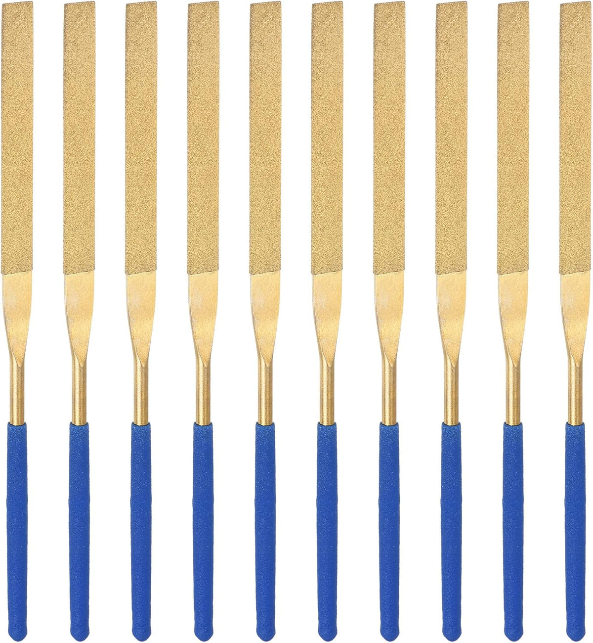 Diamond Needle File Set 3mm x 140mm, Flat Files Titanium Coated Tools for Metal Wood Stone Glass, 10pcs
