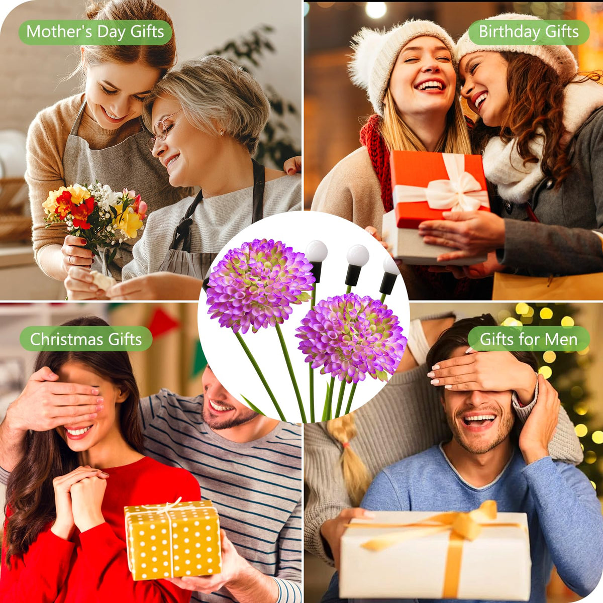 Solar Lights Outdoor Waterproof, 4 Pack Purple Solar Firefly Swaying Lights with Flowers, Flower Light Garden Decor for Halloween Christmas Outside Yard Patio, Gifts for Women Grandma