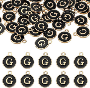 52pcs Letter Charm, Enamel Letter Pendants, Alphabet g Pendants Double Sided Beads Charm for DIY Bracelet Necklace Pendants Earring Jewelry, Black
