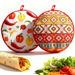LinkMejor [2PCS] Classic Tortilla Warmers, Insulated Soft Cloth Pouch, Microwavable Fabric Bag Keeps Food Warm, Perfect for Tortillas, Tacos, Naan, Pizza Rolls, Reusable & Easy-Clean for Home & Party