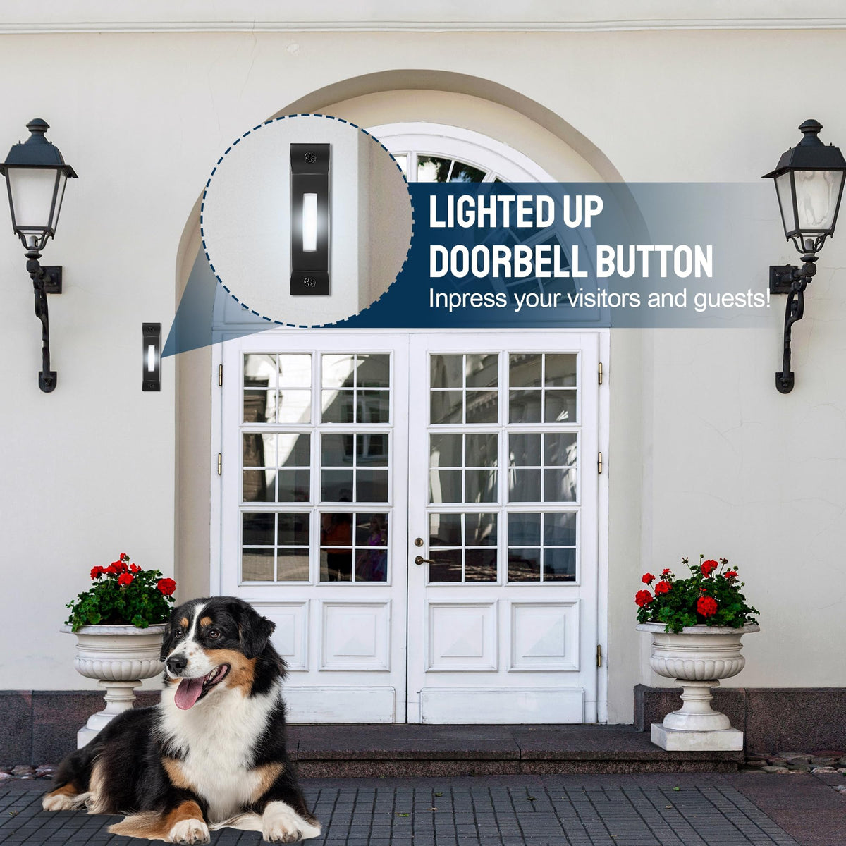 LinkMejor Lighted Wired Doorbell Button, Metal Wall Mount Push Button, Black