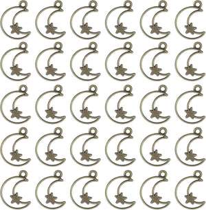 100Pcs Alloy Open Bezel Pendants, Moon Star Open Back Hollow Frame Pendant Geometric for Resin Jewelry Making Earrings Necklace Bracelet DIY, Ancient Bronze