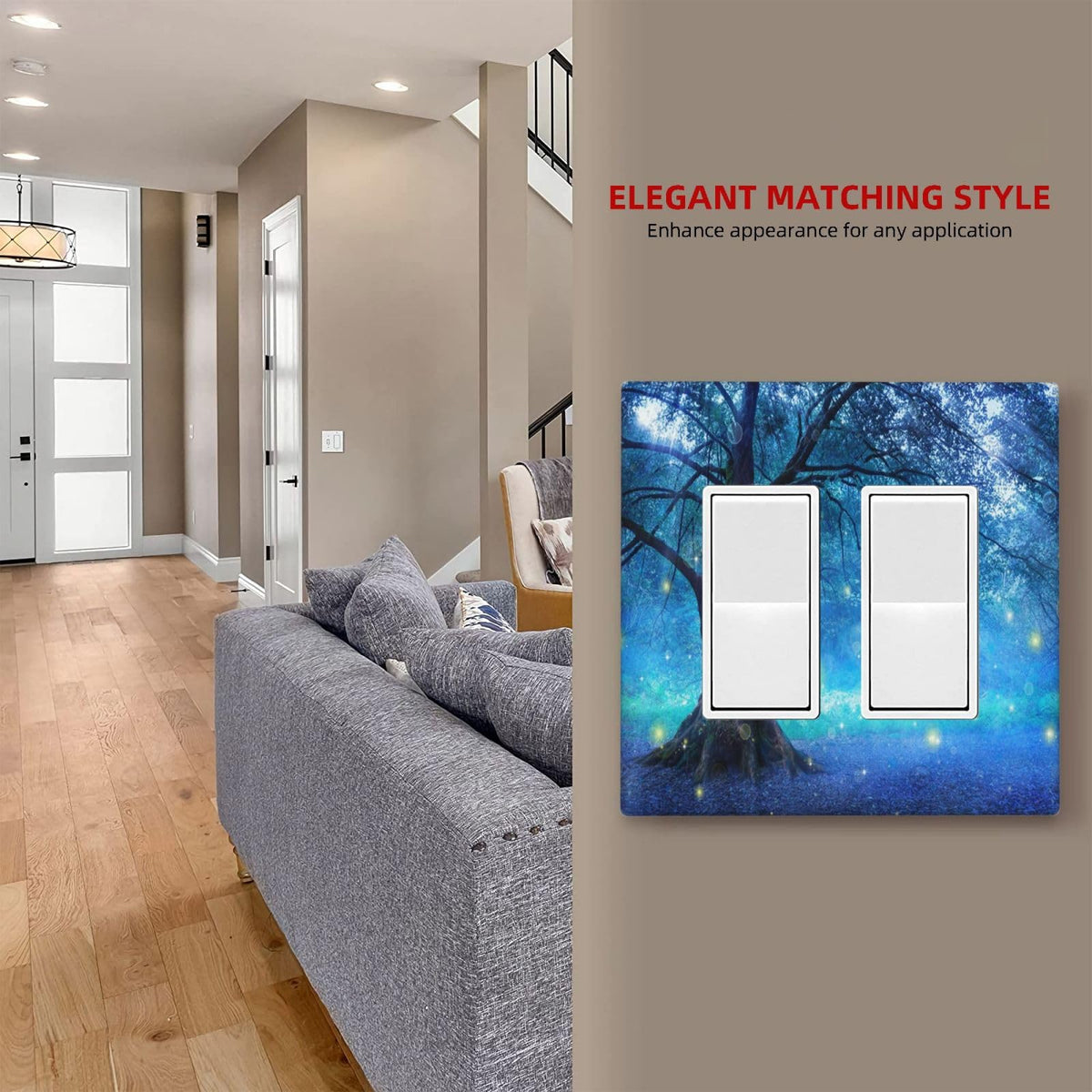 LinkMejor Coperture Outlet Fantasy Fairy Tree In Foresta Mistica 2 Gang Placca a Muro Interruttore Rocker Doppio Copertura Decorativa Receptacolo GFCI Copertura Interruttore Elettrico per Decorazione Bagno Camera da Letto