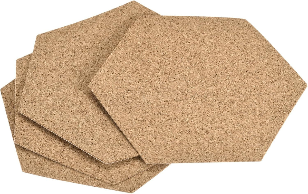 LinkMejor 100x85x1mm Hexagon Coasters Cork Cup Mat Pad Adhesive Backed 4pcs