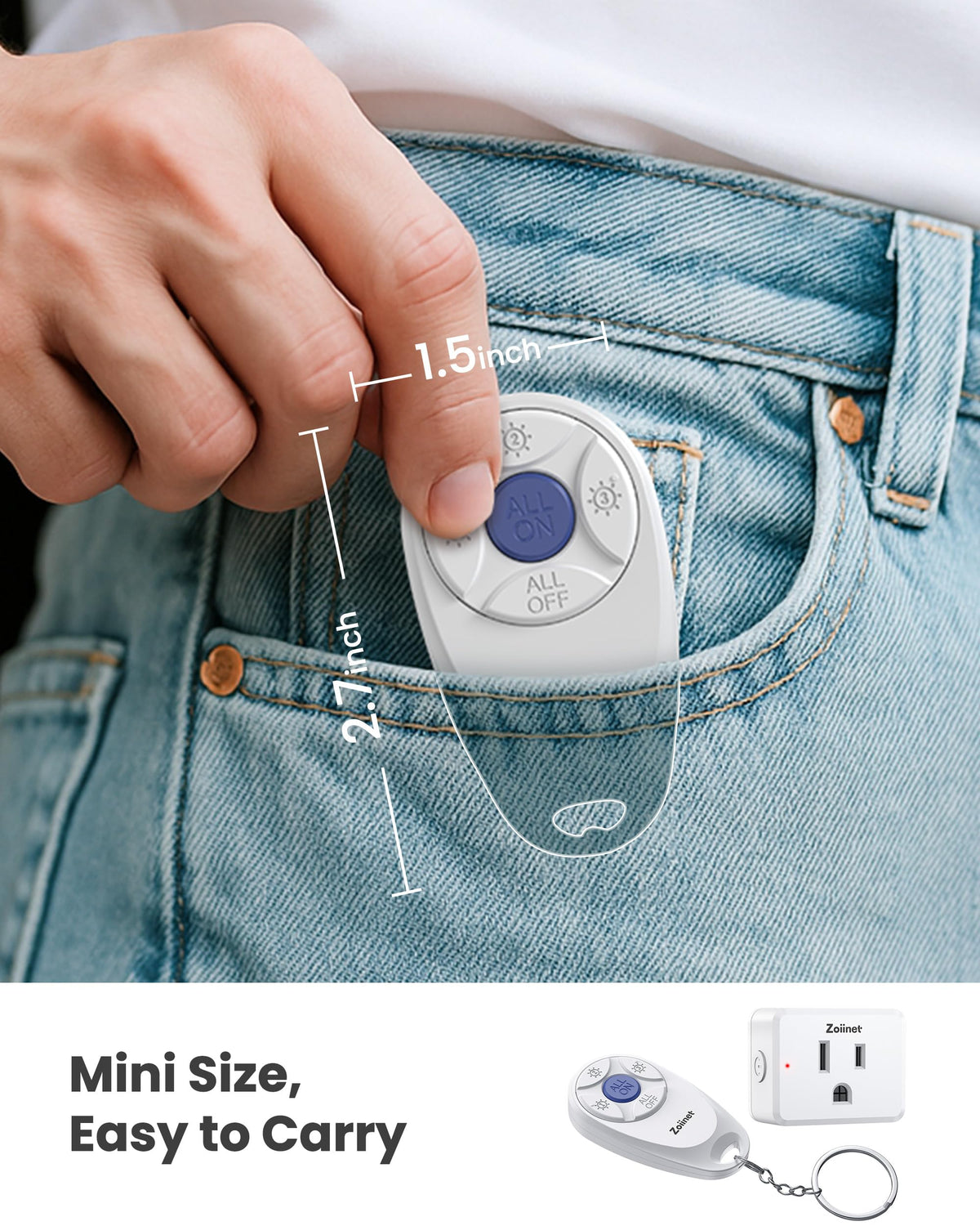 LinkMejor Mini 3-Gang Remote Control Outlet Plug Switches, Mini Key Design
