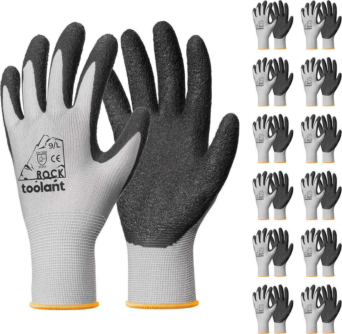 LinkMejor Crinkle Latex Work Gloves, 12 Pairs, Black, Large