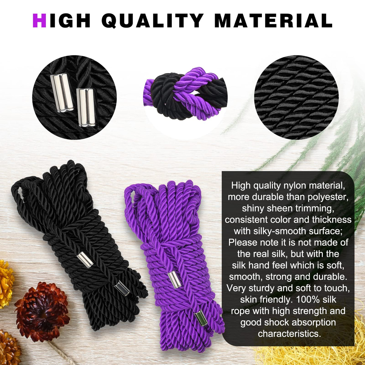 LienMejor Corde de Cordon de Soie Douce, Corde de Nylon Tressé