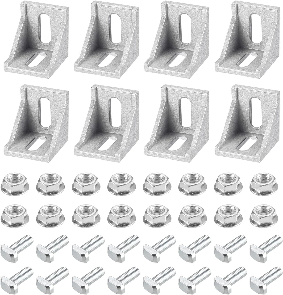 8Set Inside Corner Bracket Gusset Kits, 38x38x35mm 4040 Angle Connector for 4040 Series Aluminum Profile (Silver/ 16 x Hex Flange Nuts & T-Slot Screws)