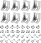 8Set Inside Corner Bracket Gusset Kits, 38x38x35mm 4040 Angle Connector for 4040 Series Aluminum Profile (Silver/ 16 x Hex Flange Nuts & T-Slot Screws)