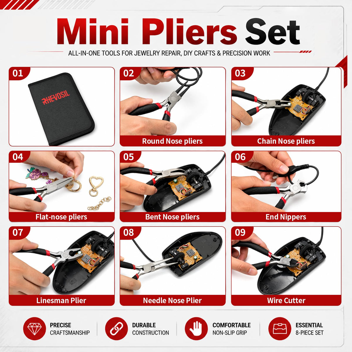 LinkMejor 8-teiliges Mini-Zange-Set für Schmuckherstellung, Elektronik & DIY-Kunsthandwerk