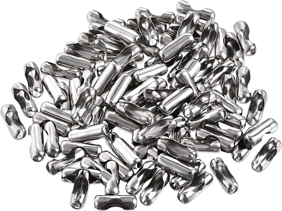 Ball Chain Connector, 2.4mm Ball Chains Clasp Crimp Clips Link Stainless Steel Connection, Pack of 100
