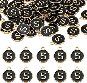 52pcs Letter Charm, Enamel Letter Pendants, Alphabet S Pendants Double Sided Beads Charm for DIY Bracelet Necklace Pendants Earring Jewelry, Black
