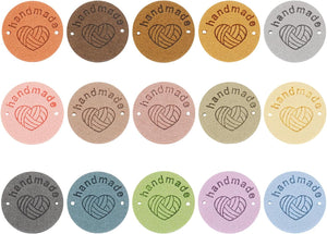 45Pcs Handmade Leather Label, PU Leather Sewing Embossed Tag Embellishment Knit Crochet Tags for Clothing Purses Scarves DIY, 25x25mm, 15Colors