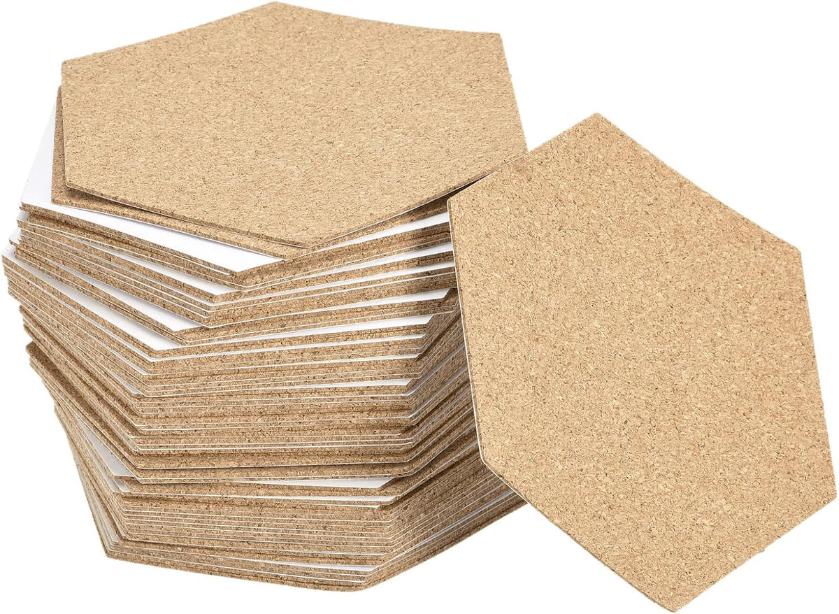 LinkMejor 100x85x1mm Hexagon Coasters Cork Cup Mat Pad Adhesive Backed 60pcs