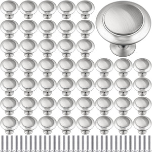 LinkMejor 48 Pieces Round Ringed Kitchen Cabinet Pulls Kitchen Drawer Pull Cabinet Door Knob Drawer Handles Hardware Cupboard Handles with Screws for Dresser (Silver,1.06 Inch)