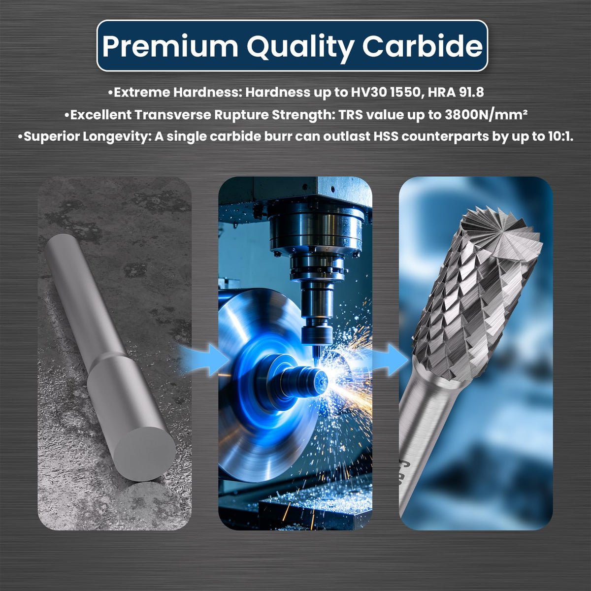 LinkMejor SB-3 Tungsten Carbide Burr, 3/8" Head, 1/4" Shank, 1 Pcs