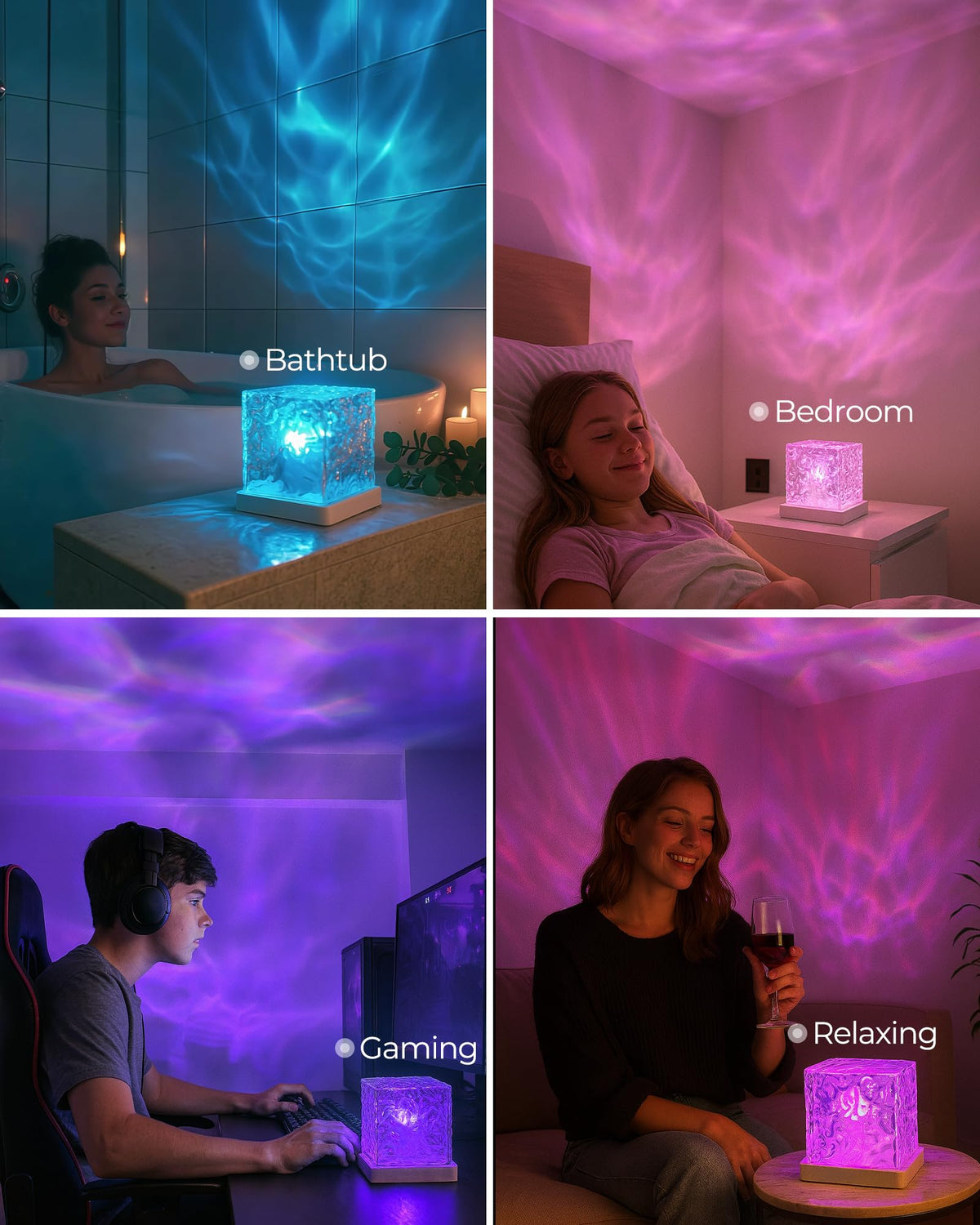 Opbytningsbar Brusen Mood Light Cube, Ocean Wave Projektionslampe Trådløs
