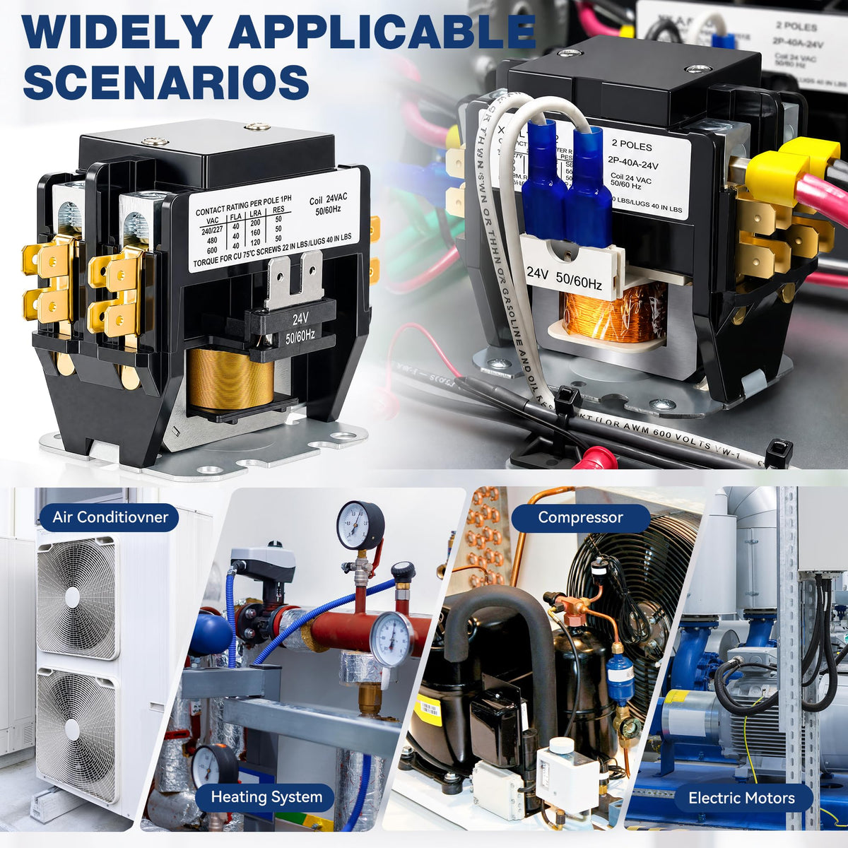 24V Bobina 40A 2 Polos Contacto del Compresor de Aire Acondicionado de Repuesto